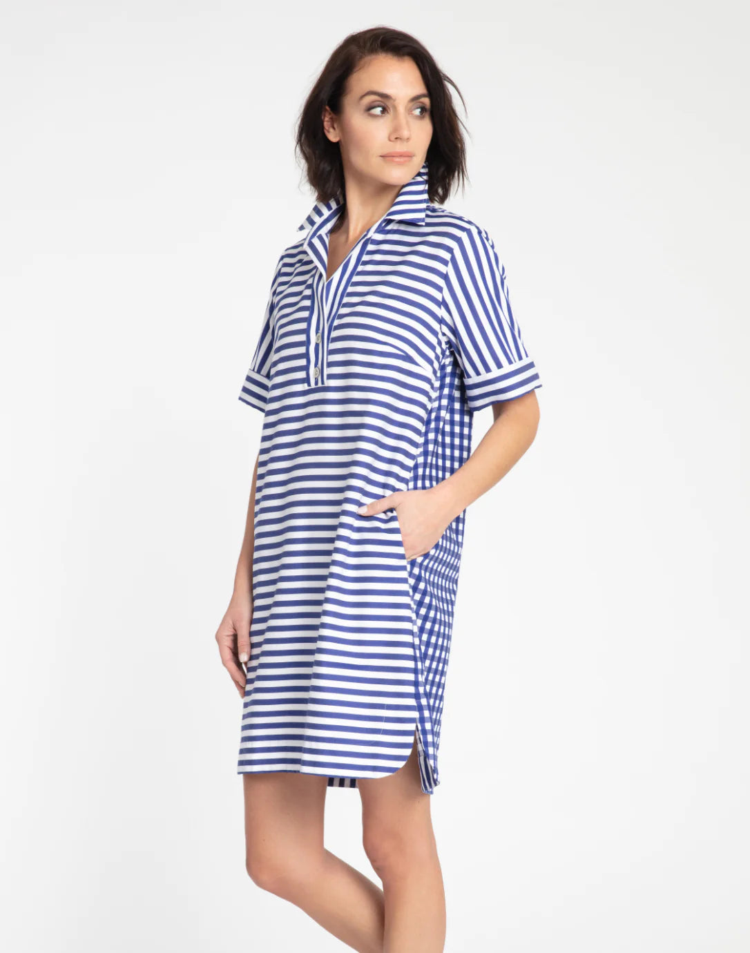 Aileen Short Sleeve Stripe/Gingham Dress