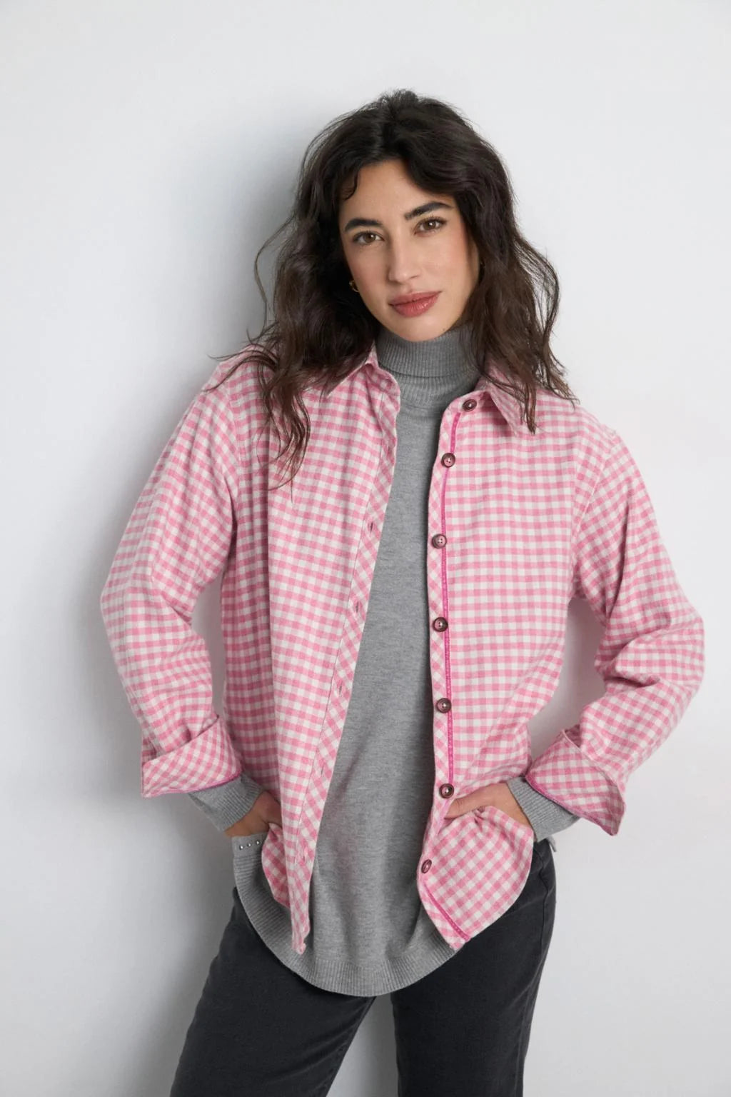 Pink Check Shacket/Top