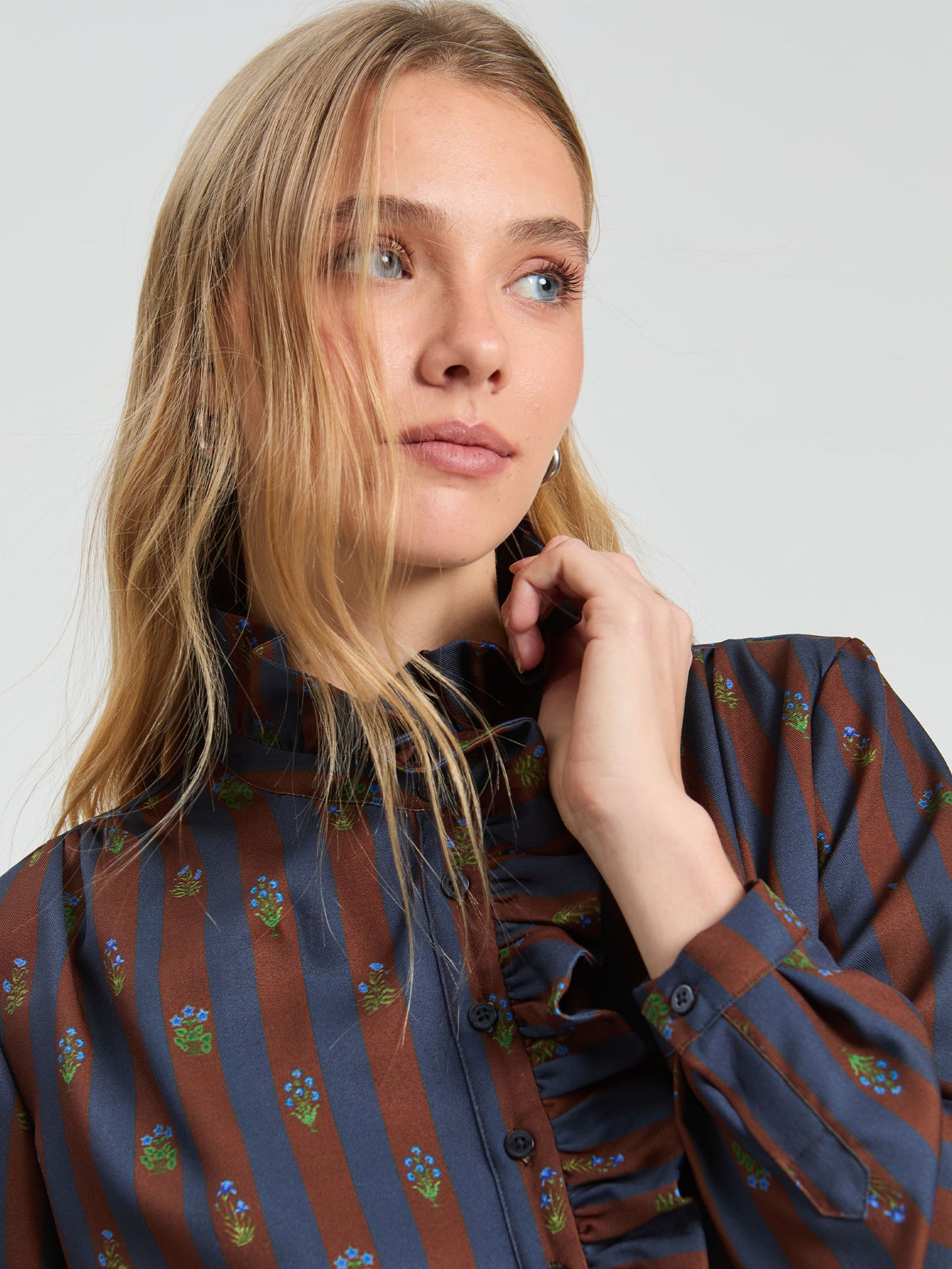 Striped Navy and Brown Blouse
