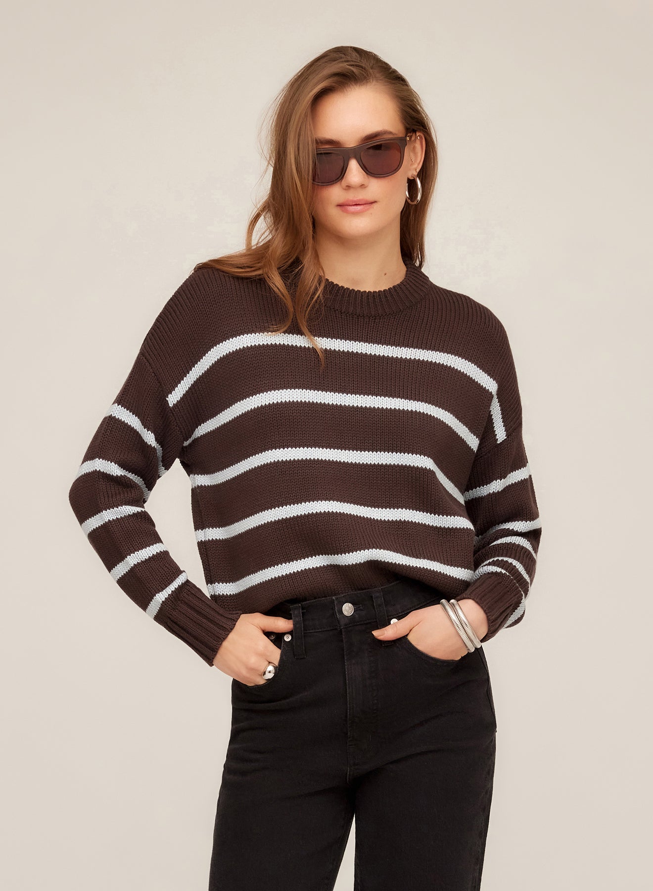Brown and baby blue stripe sweater
