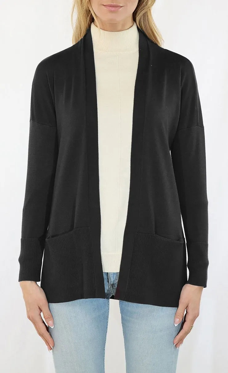 Classic Open-Front Pocket Cardigan – Black