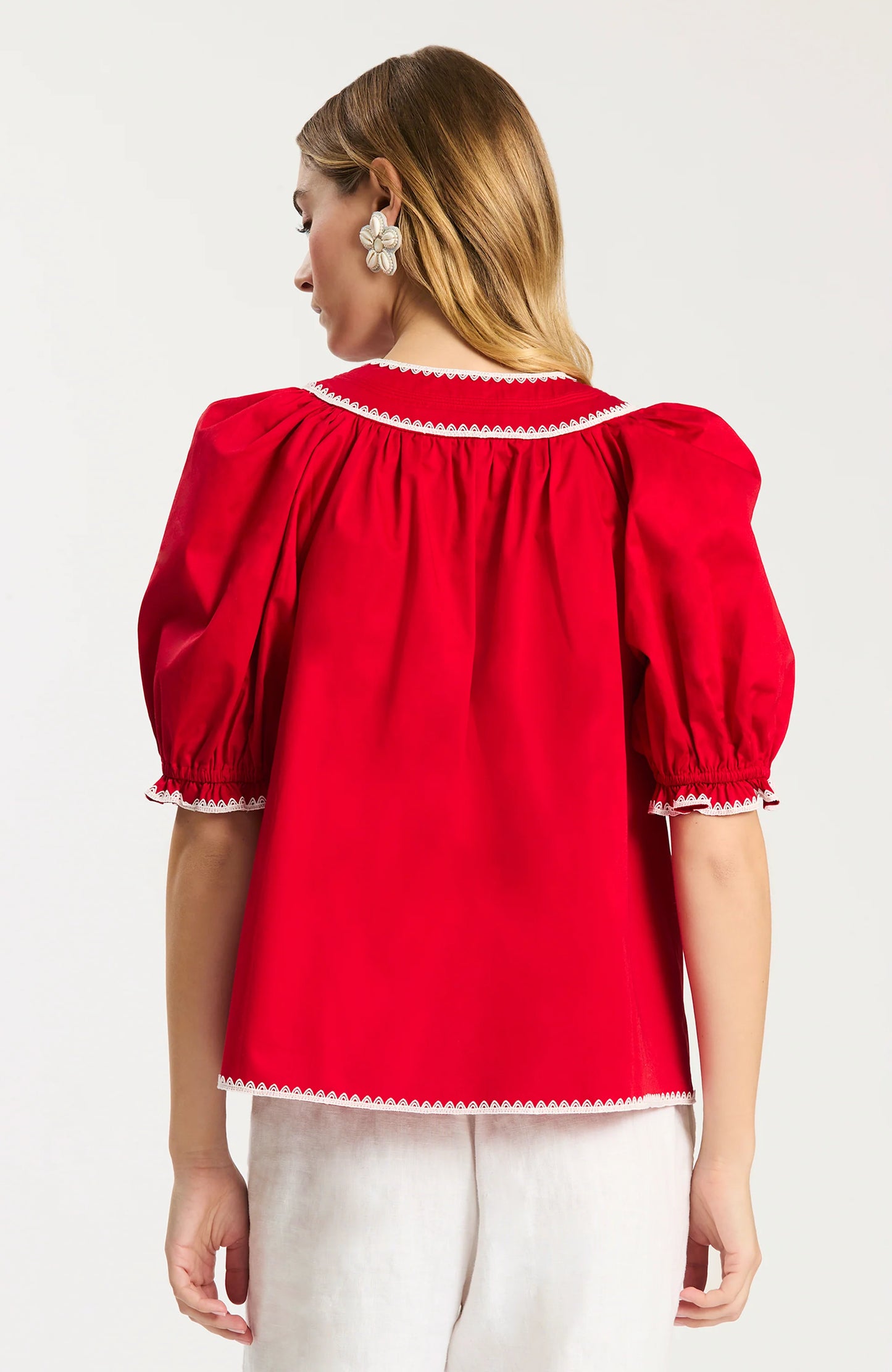 Red & White Trimmed Collar Blouse