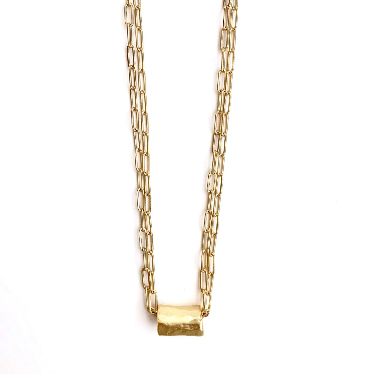 Double Paper Clip Barrel Necklace