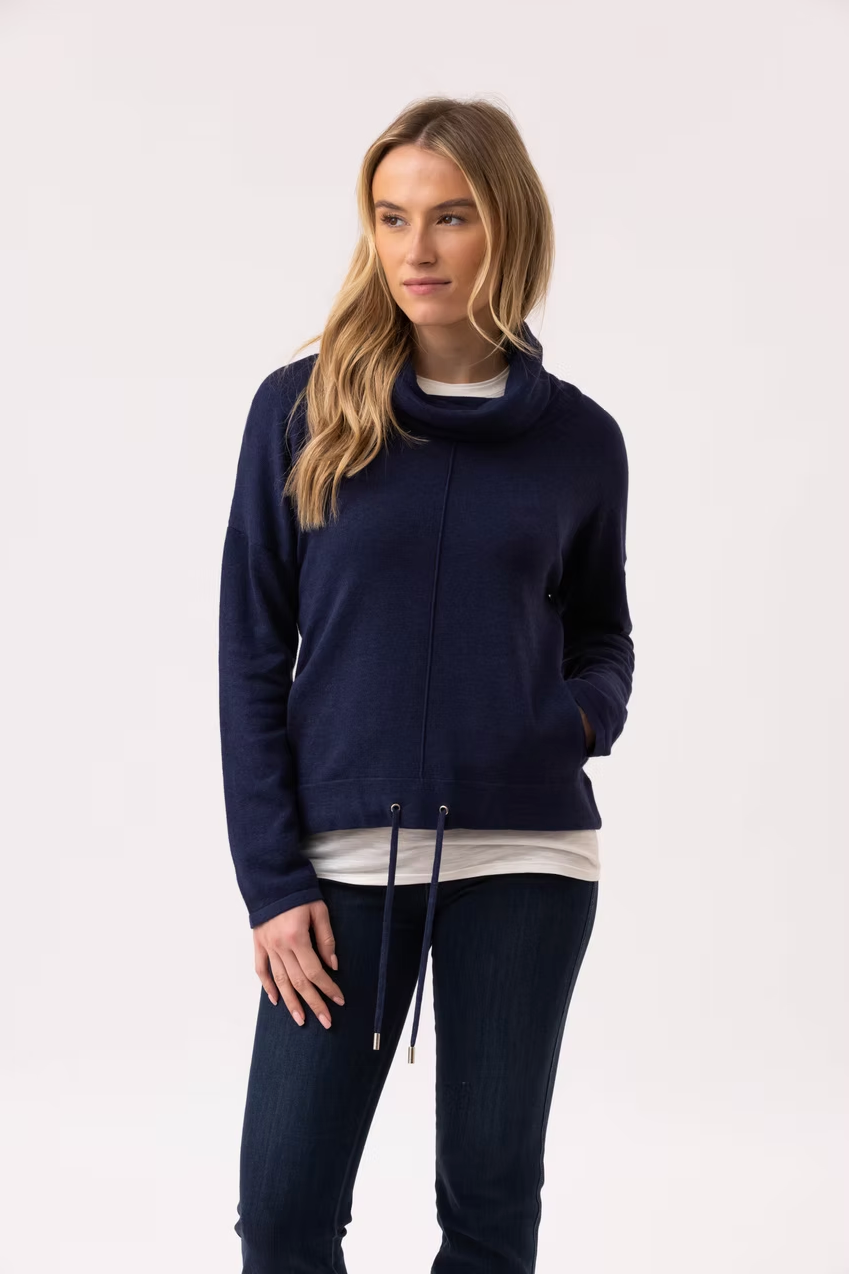 Indigo Funnel Neck Pullover