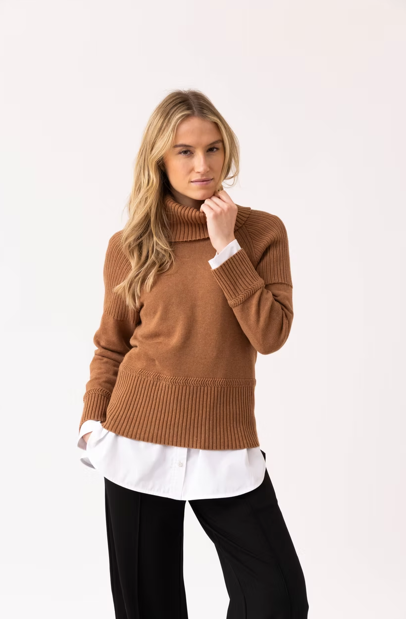 Camel Ribbed Turtleneck Sweater