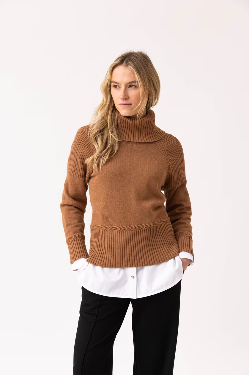 Camel Ribbed Turtleneck Sweater