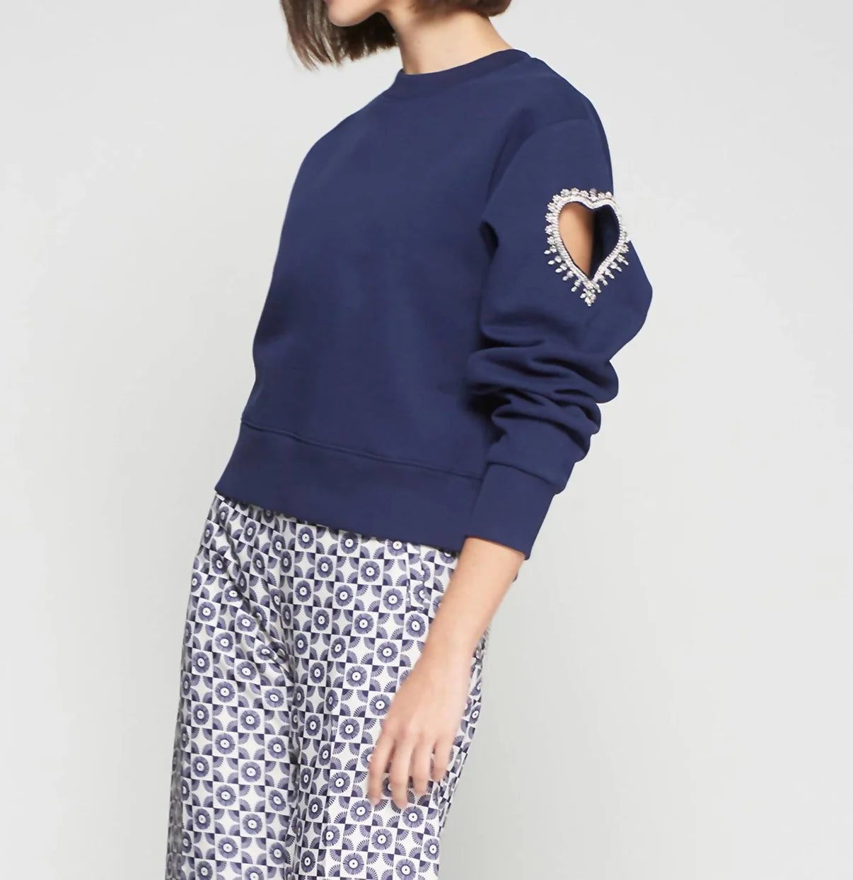 Navy Sweatshirt with Heart Cut Out