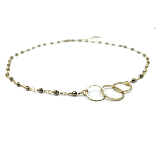 3 Hoops on Pyrite Short Necklace