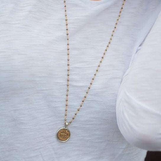 Coin in Gold On Pyrite Long Necklace