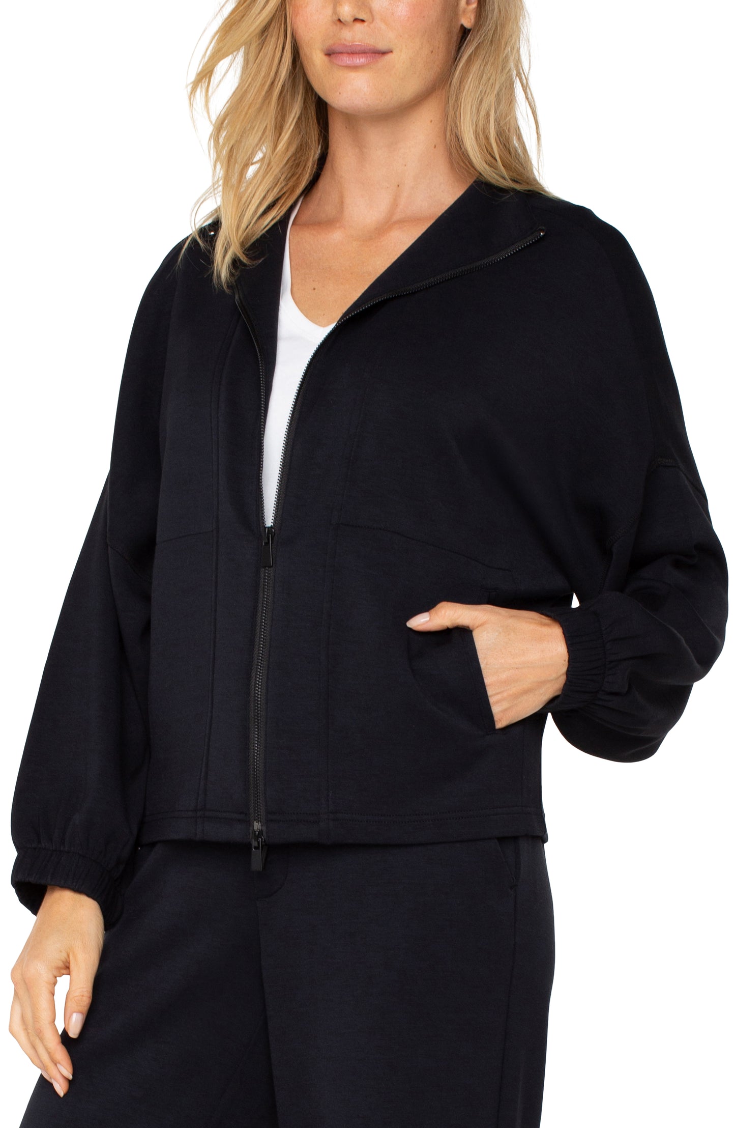 Black zip up funnel neck jacket