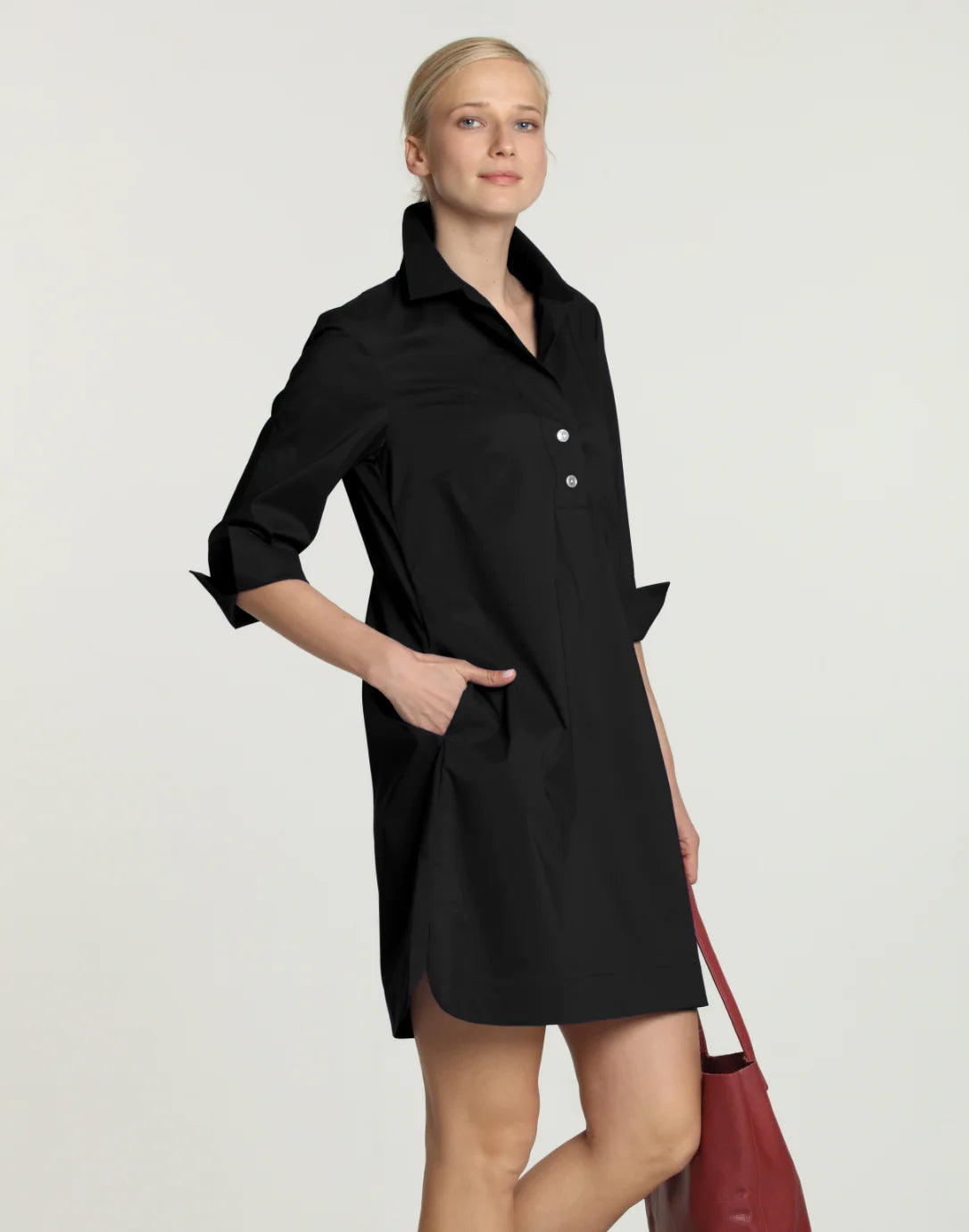 Aileen 3/4 Sleeve Button Back Dress Black