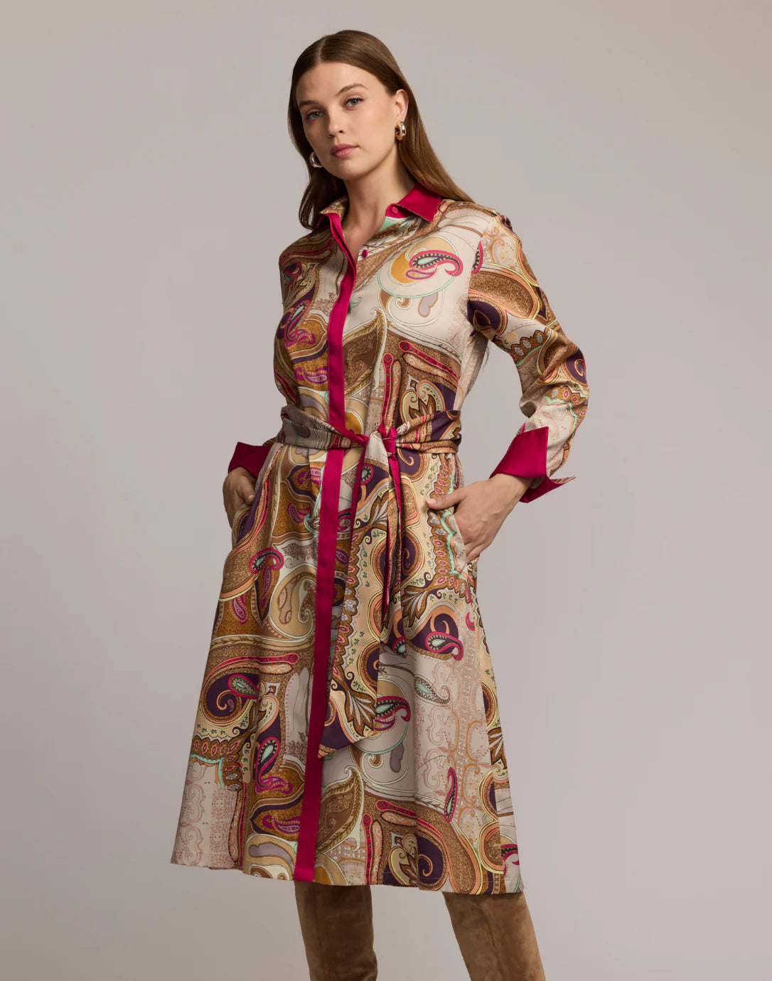 Tamron Long Sleeve Scarf Print Dress