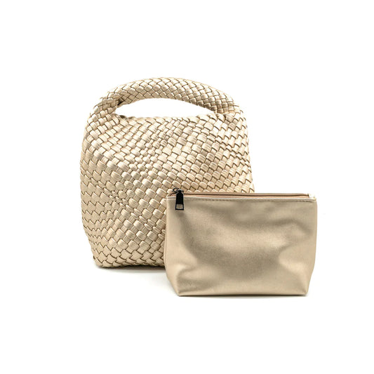 Mini Gold Woven Handbag with Pouch