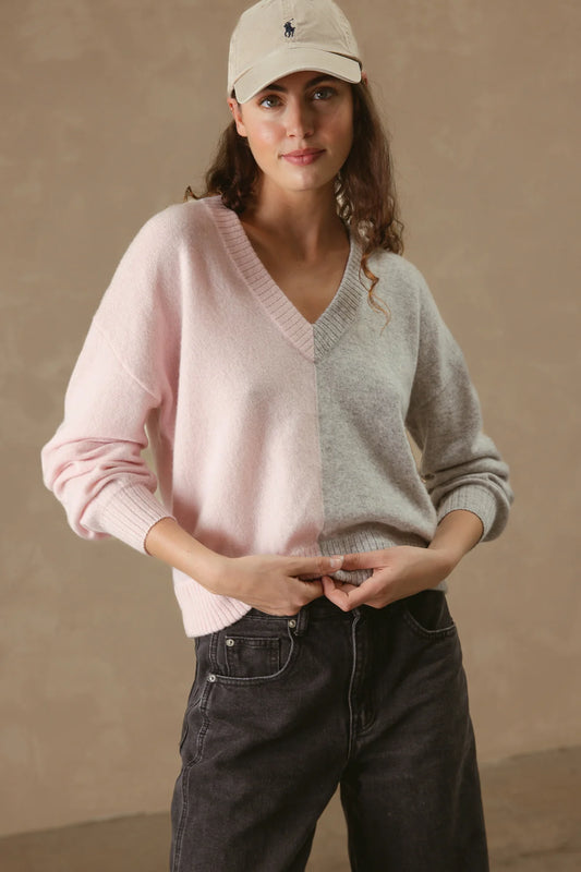 Color Blocked Cashmere V Neck