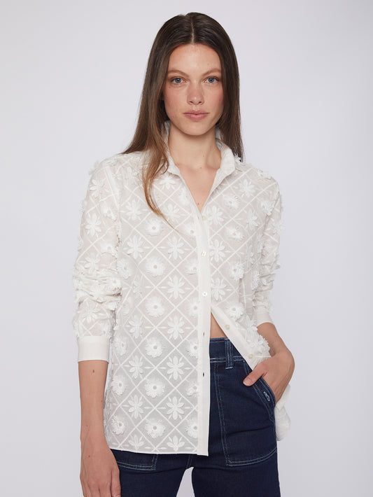 White Floral Embroidered Blouse