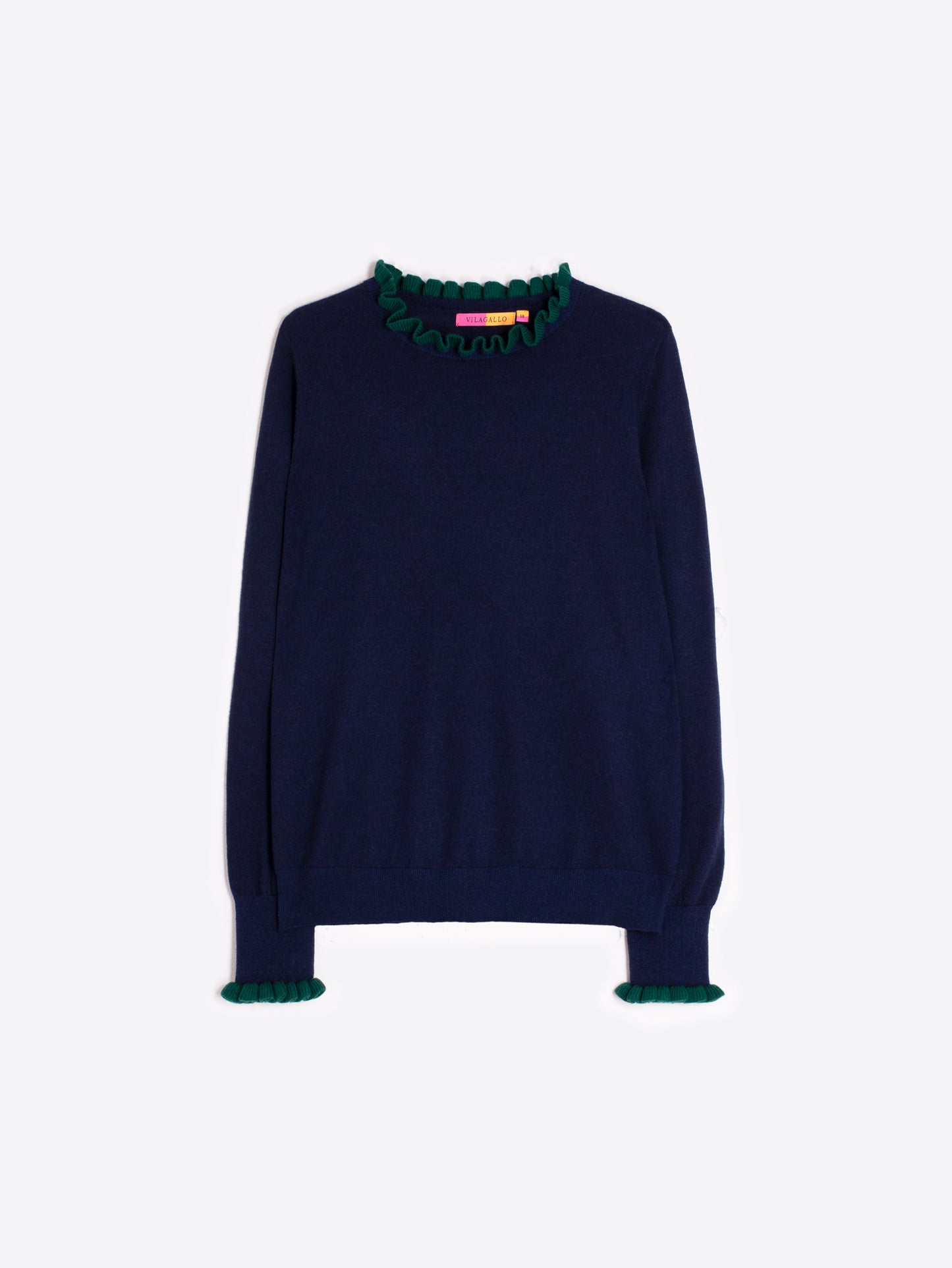 Midnight & Emerald Ruffle Trim Sweater