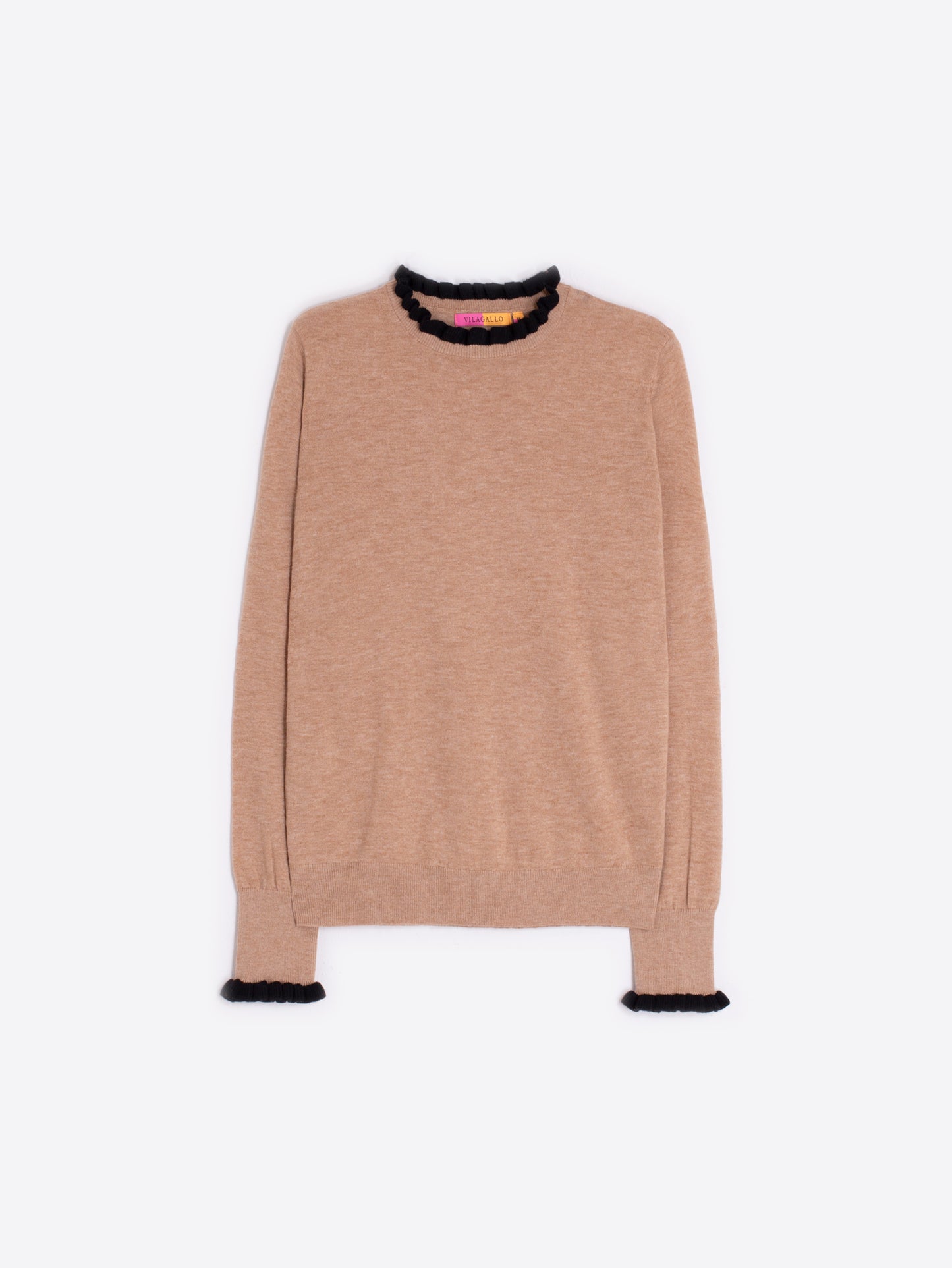 Camel Ruffle Trim Sweater