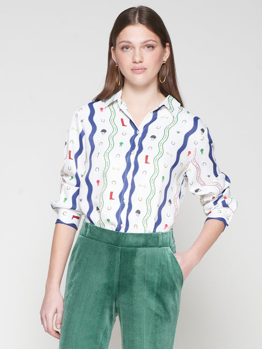 Equestrian Waves Silk Blouse
