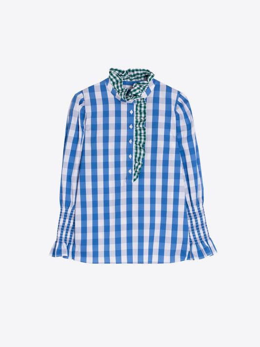 Blue and Green Check with Ruffle Blouse