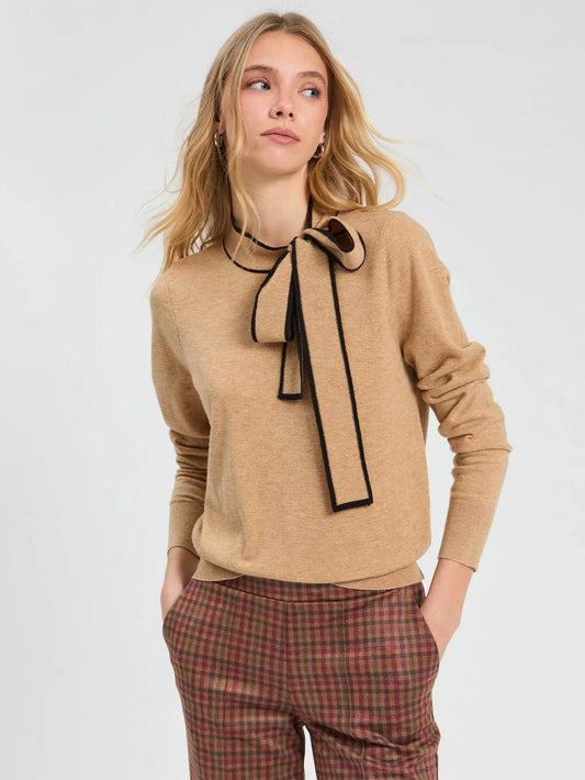 Tan Bow Sweater with black trim