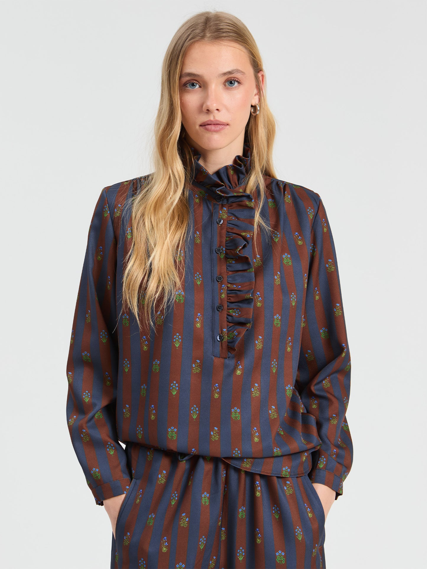 Striped Navy and Brown Blouse