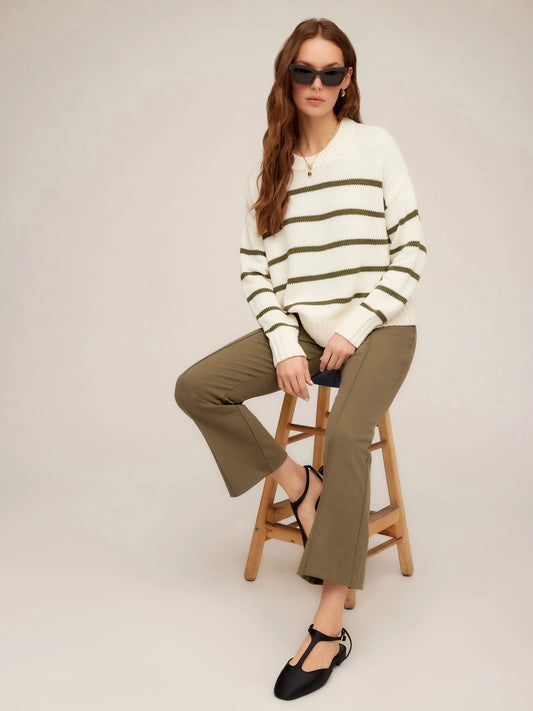 Olive and White Crew Neck