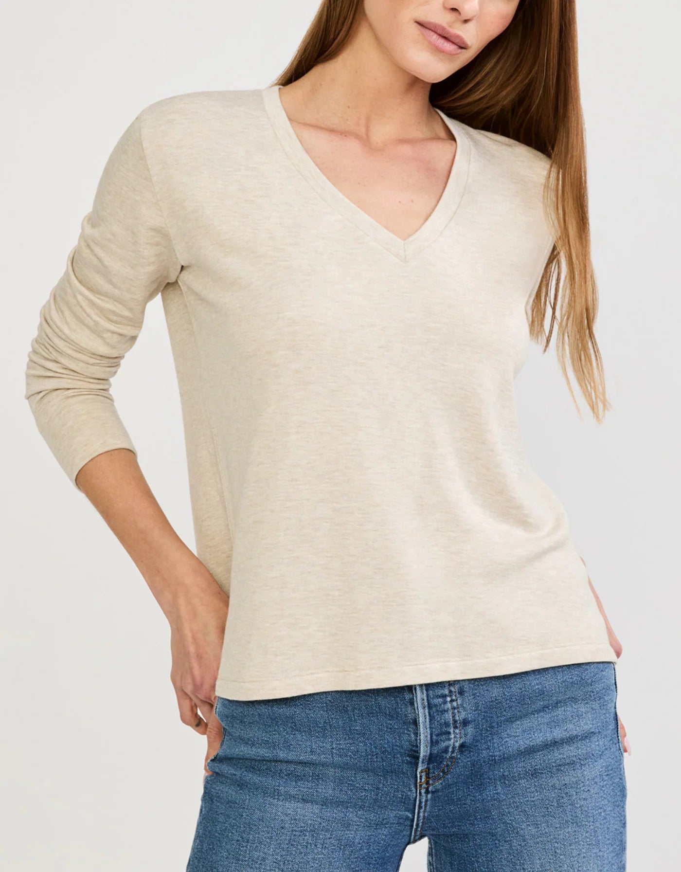 Houston Long Sleeve V neck Oatmeal