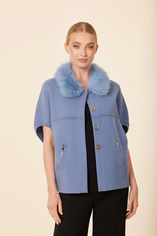 Baby Blue Fur Neck Cocoon Cardigan