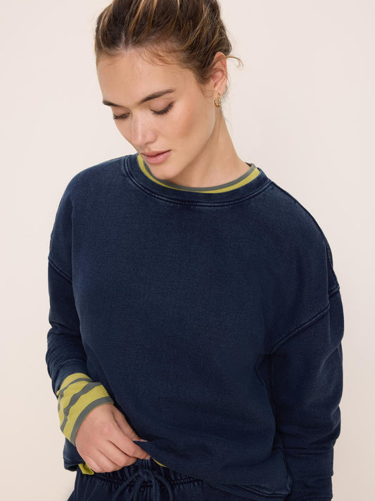 Cotton Terry Crew in Navy