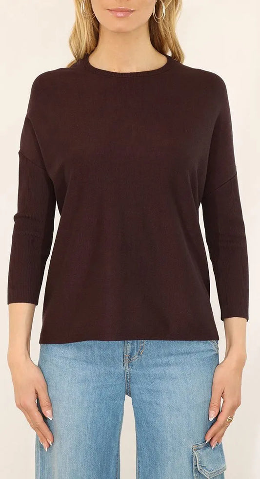 Crew Neck Rib Sleeve Pullover – Bitter Chocolate