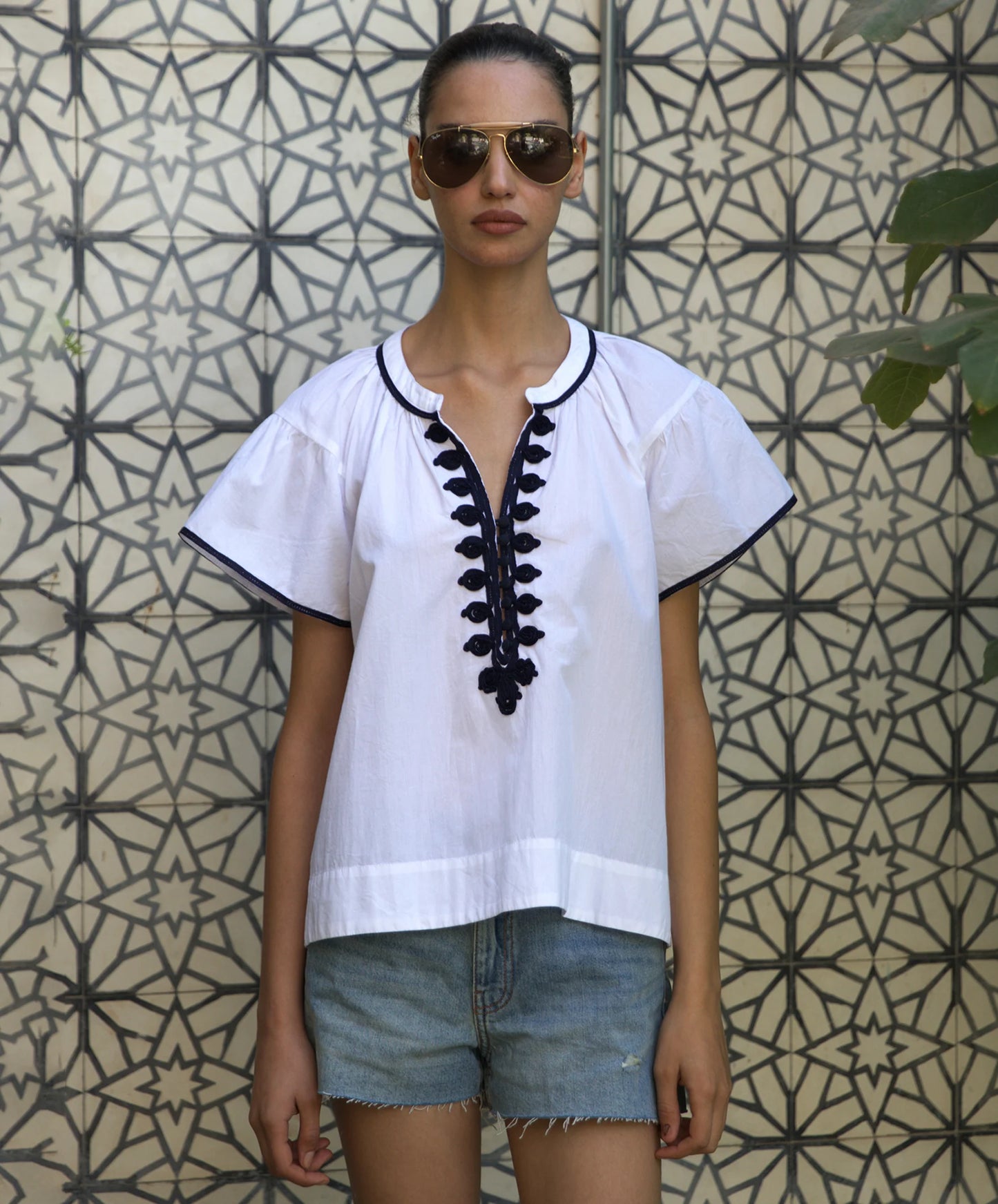 Clematis Top - Navy & White