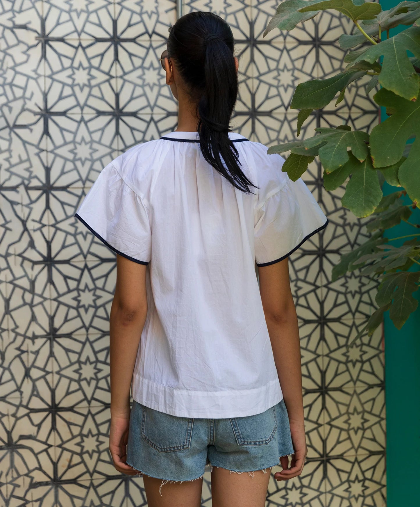 Clematis Top - Navy & White