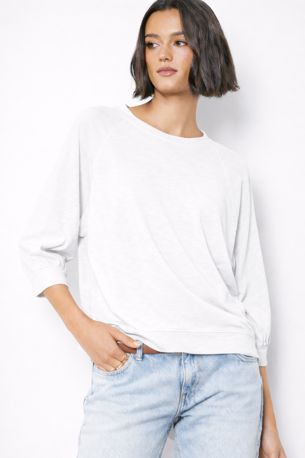 3/4 Sleeve Raglan Top White