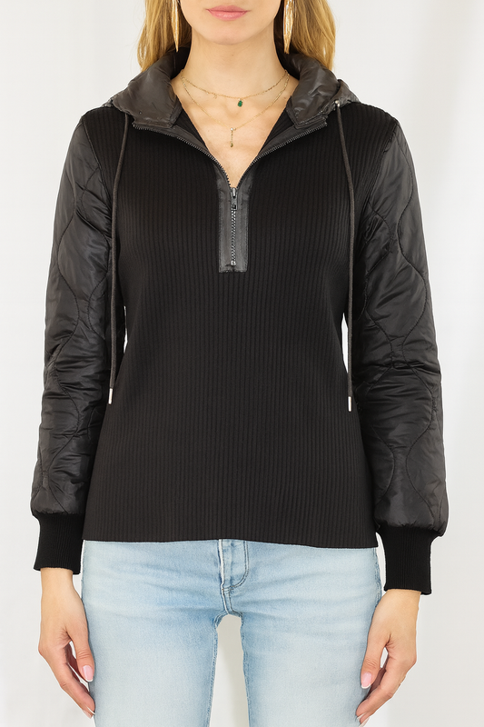 The Milan Quilted-Sleeve Hoodie