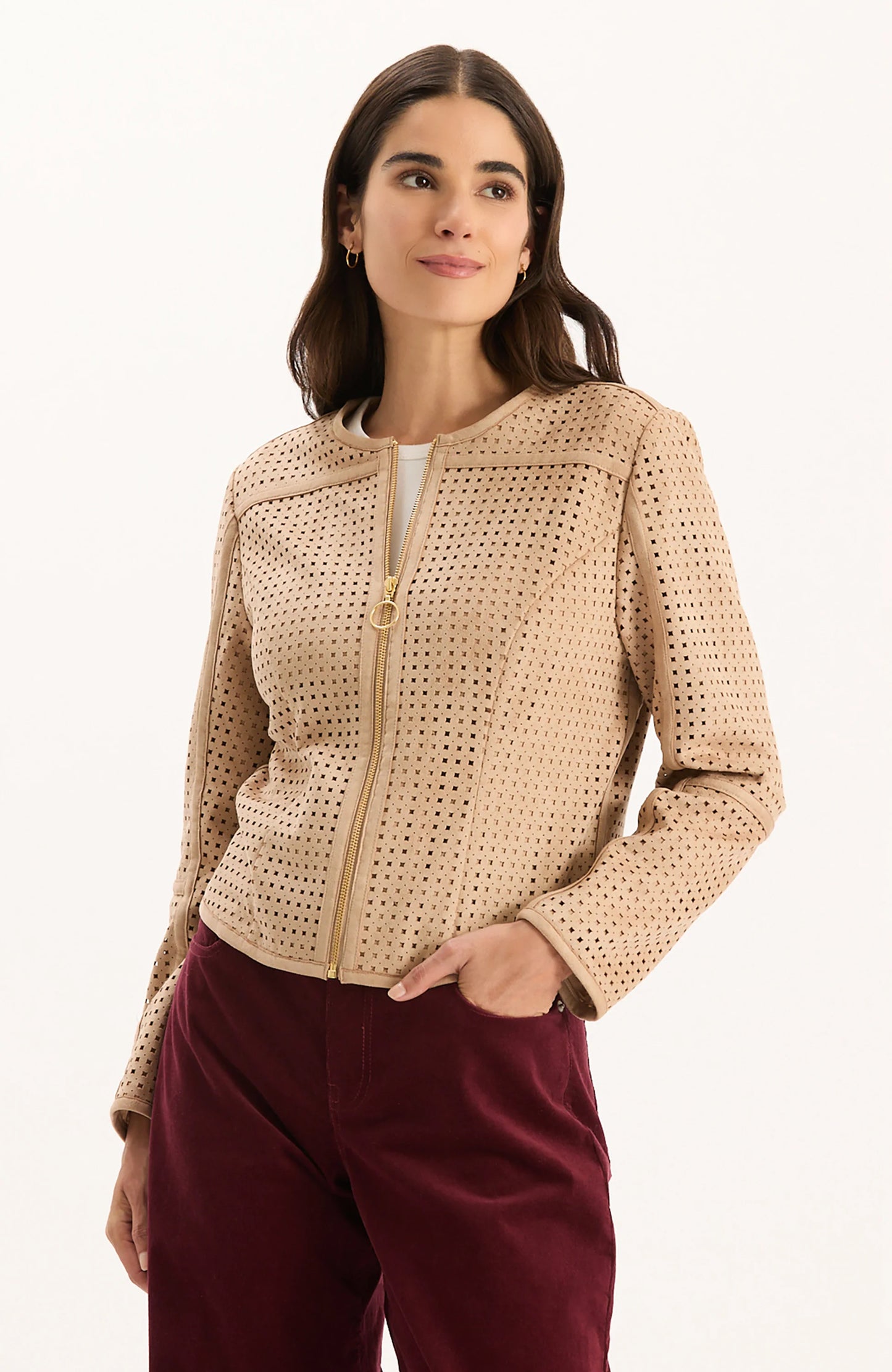 Punched Faux Suede Jacket