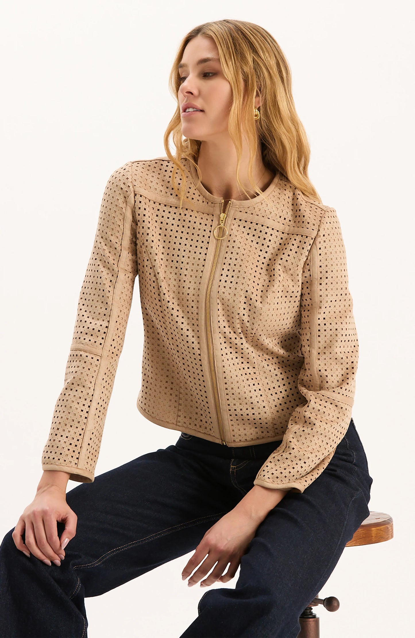 Punched Faux Suede Jacket
