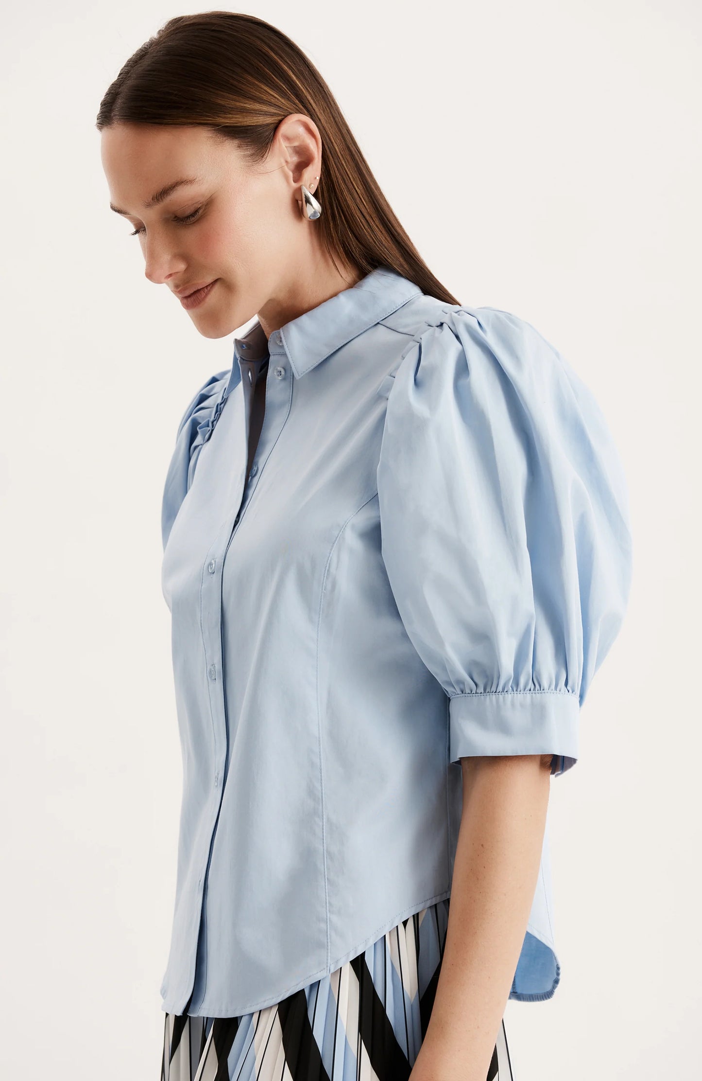 Pleated Shoulder Shirt Light Blue