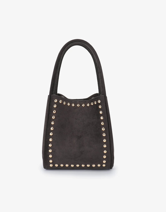 Mini Tote Studded Faux Suede Black