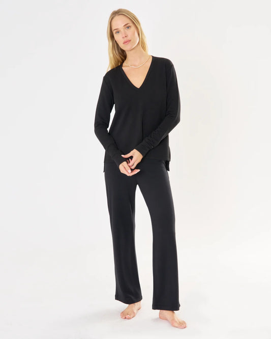 Houston Long Sleeve V Neck Black