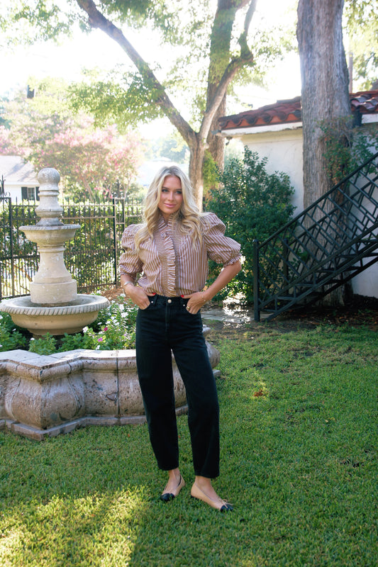 Zuri Caramel and White Blouse