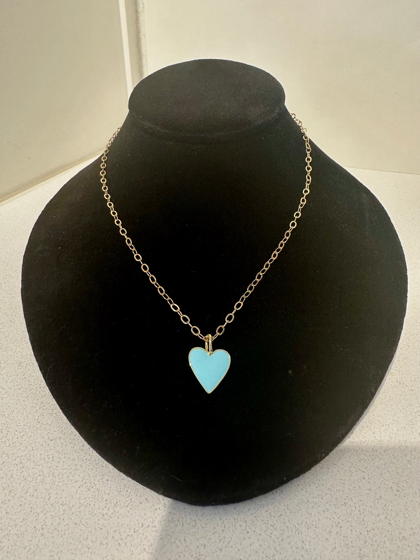 Blue Enamel Heart Pendant Necklace