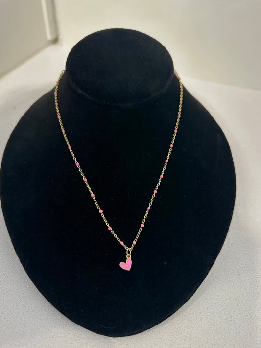 Pink Dot Heart Necklace