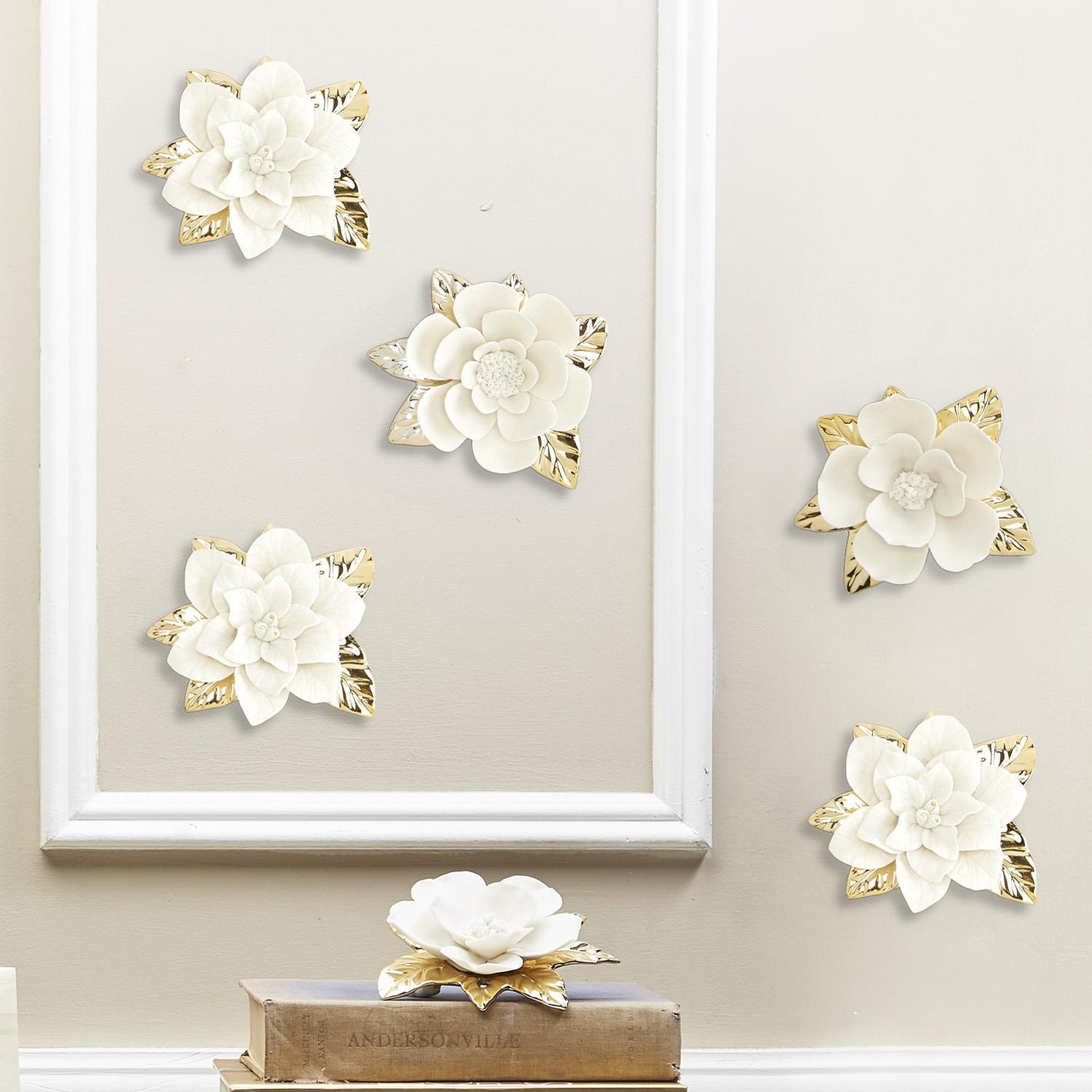 Porcelain Flowers with Golden Leaves