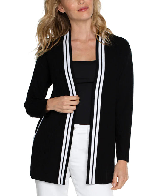 OPEN FRONT CARDIGAN WITH TRIM
