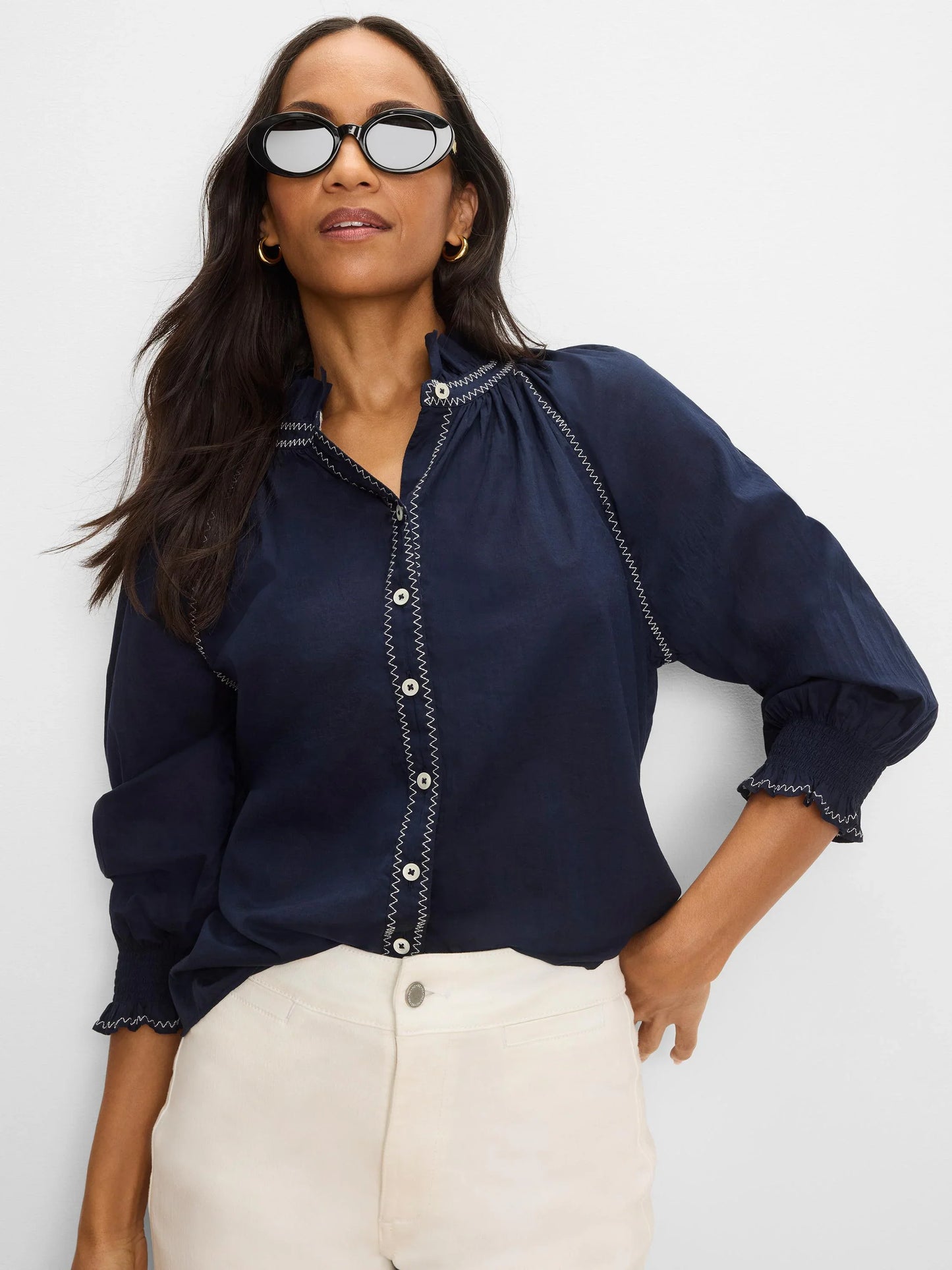 Zig Zag Cotton Crinkle Blouse