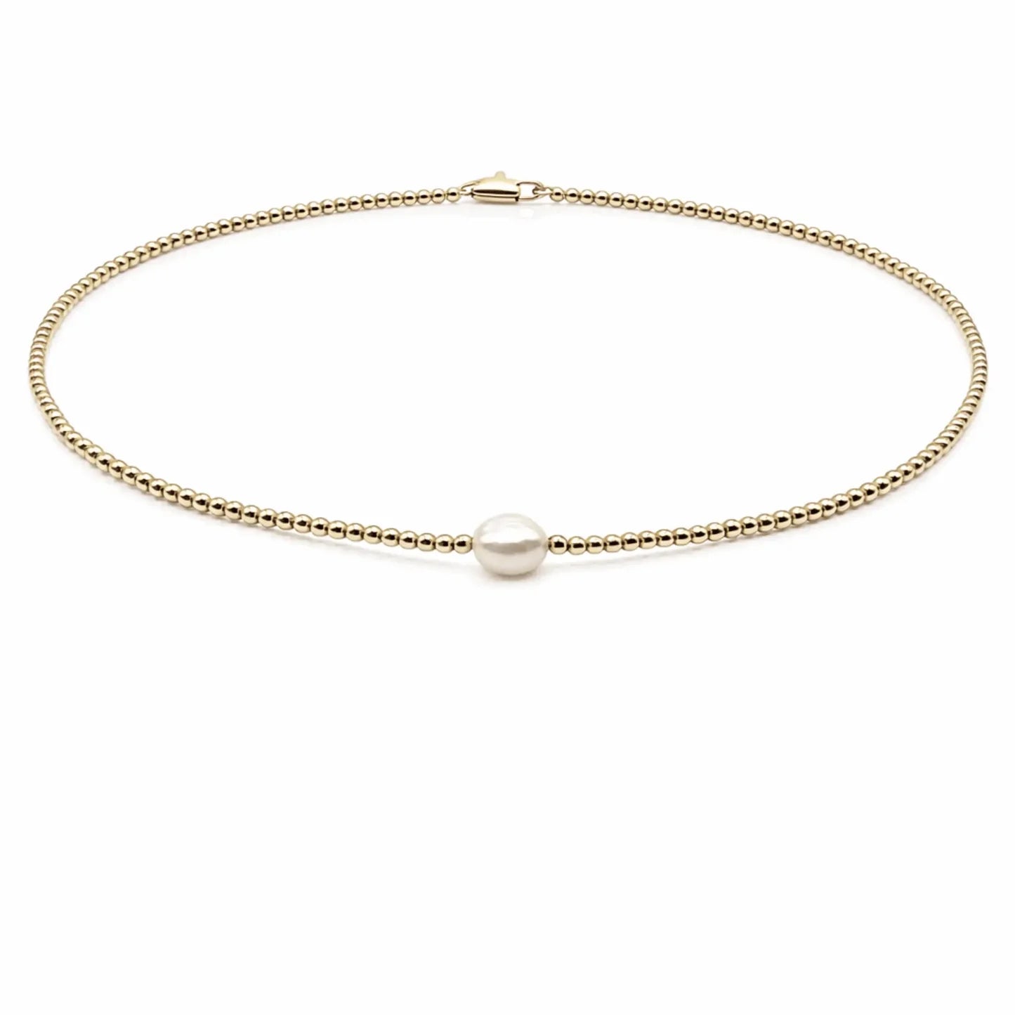2mm 14k Gold filled with Single Baroque Pearl Necklace