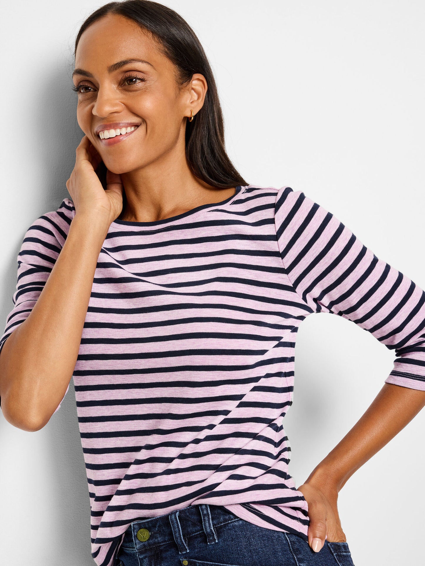 Stripe 3/4 Sleeve Boat Tee