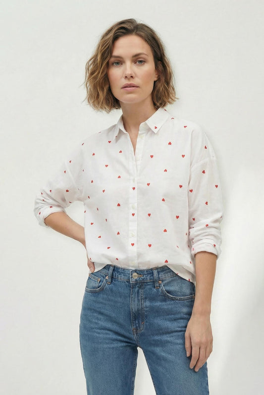 Embroidered Hearts Button Down