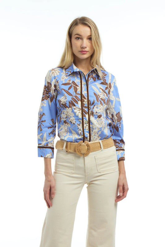 Essential Blue Blouse with Velvet trim
