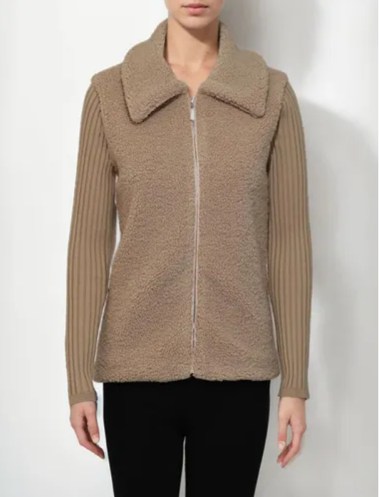 Camel Ribbed Sherpa Jacket